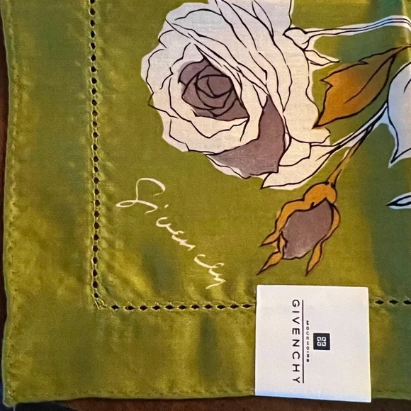 Vintage Givenchy Floral Handkerchief – Olive Green, New in Packaging